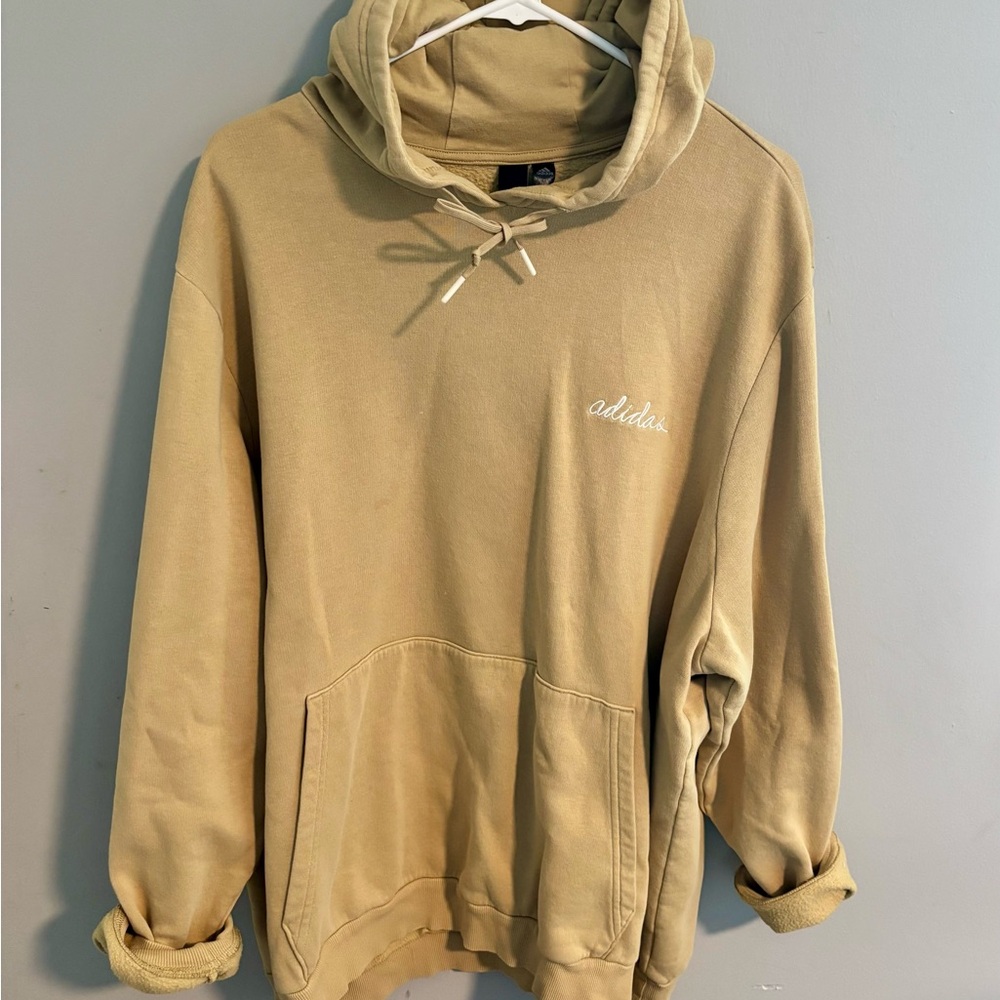 Adidas Script Beige Pullover Hoodie Women’s Size XL - Picture 2 of 7